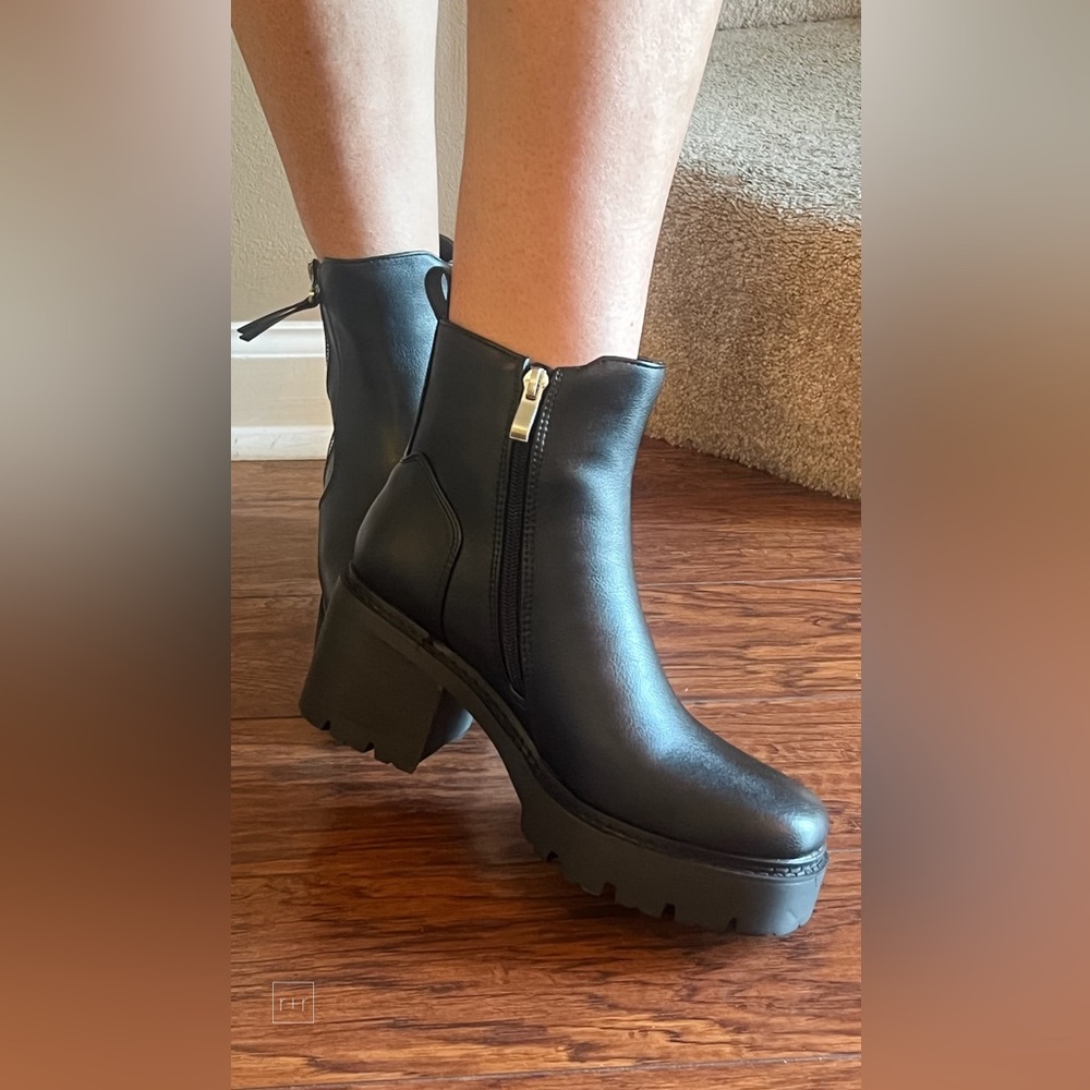 Hot! corkys footwear up to no good chunky moto style black smooth boots - Picture 7 of 11